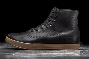 Black Nobull High-Top Dark Gum Leather Men's Trainers | CA B1404E